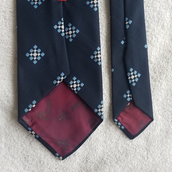 Gimbels by Prince Igor Burma Necktie / Suit Tie in Dark Blue with Squares - Picture 6 of 14
